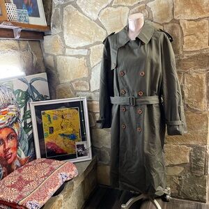 Brookcraft Olive Green Double-Breasted Trench Coat